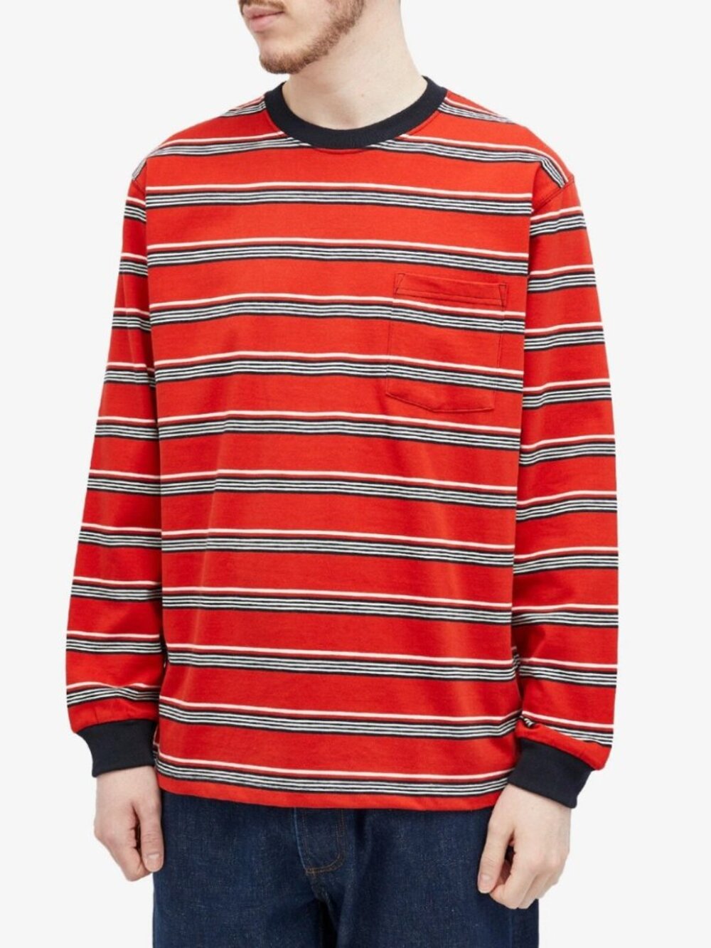 Beams Red Striped Men's Long Sleeve Crewneck